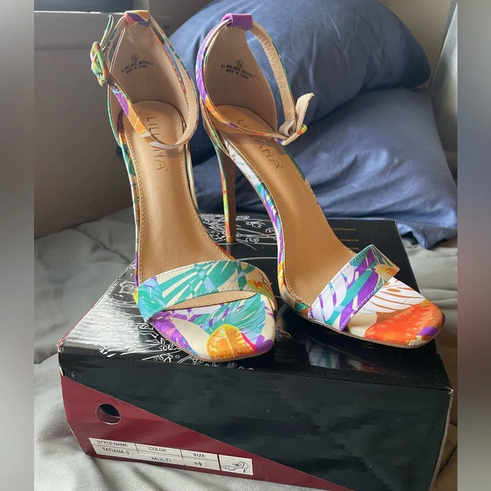 Liliana Multicolor Floral Strappy Heels - Picture 10 of 10